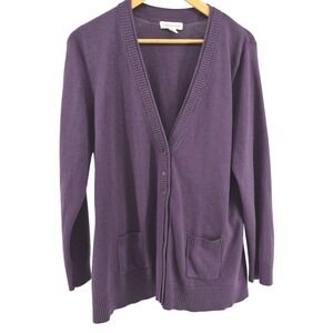 Coldwater Creek Womens Purple Button Front Cardigan Sweater Sz M Layering Career